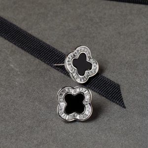 Black MOP Clover Earrings-Silver
