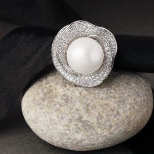 Bahar Pearl Diamond Ring Silver-Free Size