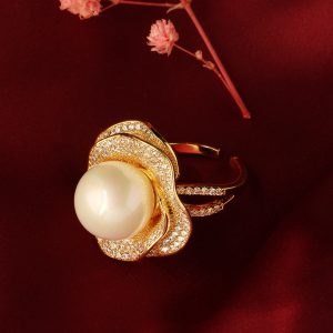 Bahar Pearl Diamond Ring Gold- Free Size