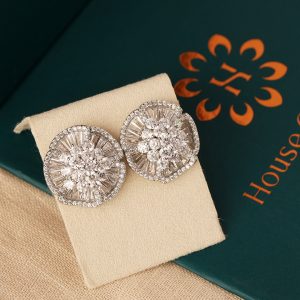 Flower Diamond Earrings-Silver