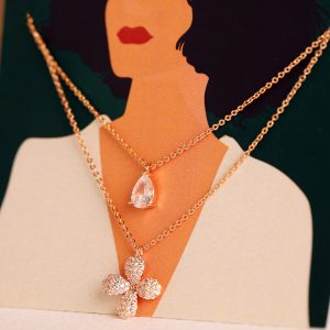Flower drop Diamond Dual Pendant -Rose Gold