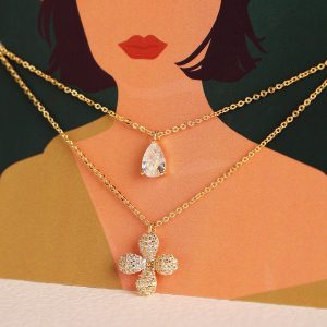Flower drop Diamond Dual Pendant - Gold