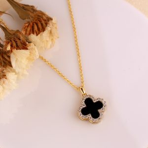 Black and White Clover Dual Side-Gold