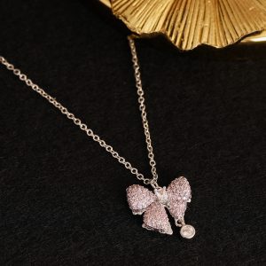 Bow Diamond Pendant- Silver