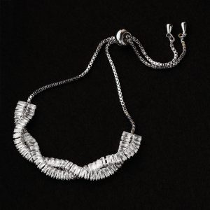 White Silver Double Line Bracelet-Adjustable