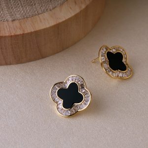 Black MOP Clover Earrings-Gold