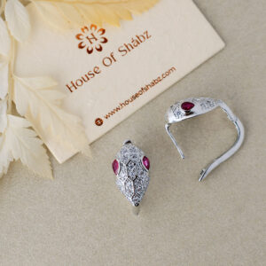 Pink Eyed Serpent Earrings-Silver