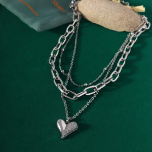 3 Line Heart Stack Chain-Silver