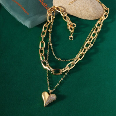 3 Line Heart Stack Chain-Gold